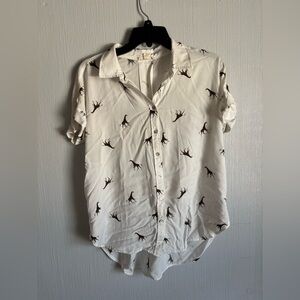 White Button-Up Shirt with giraffe Print